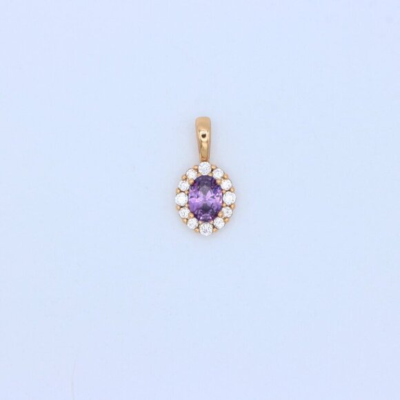 "Purple Oval Pendant with Halo in Gold-Plated Brass – Delicate Glamour, XPPT1816 - Picture 9 of 13